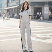 Color-block Polo-style short-sleeve and wide-leg pants athleisure set