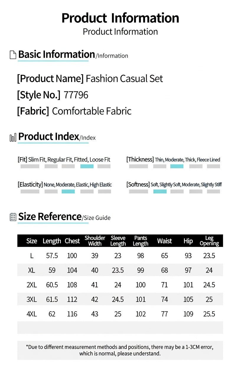 Product size chart
