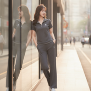 Striped Embroidered Short-Sleeve Top and Trousers Set
