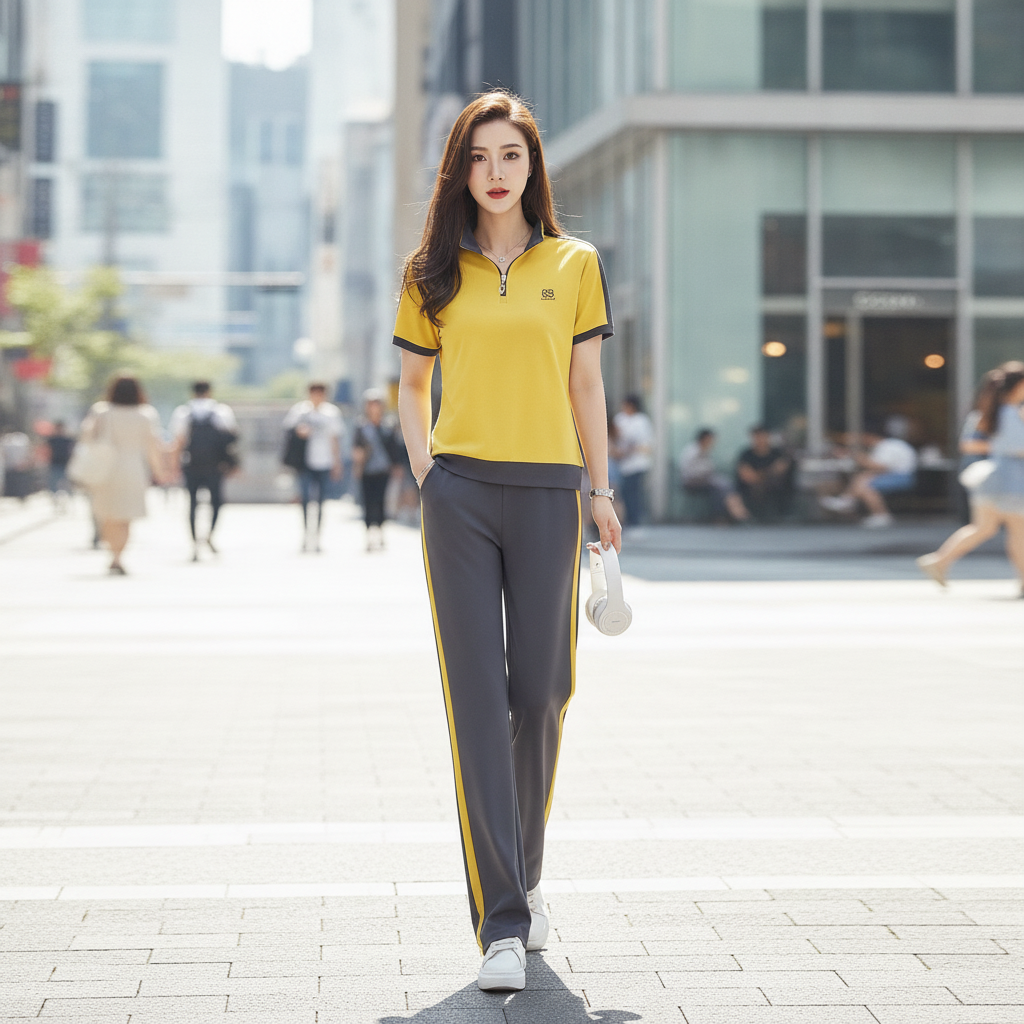 Color-block Short-Sleeve Polo Sports Set