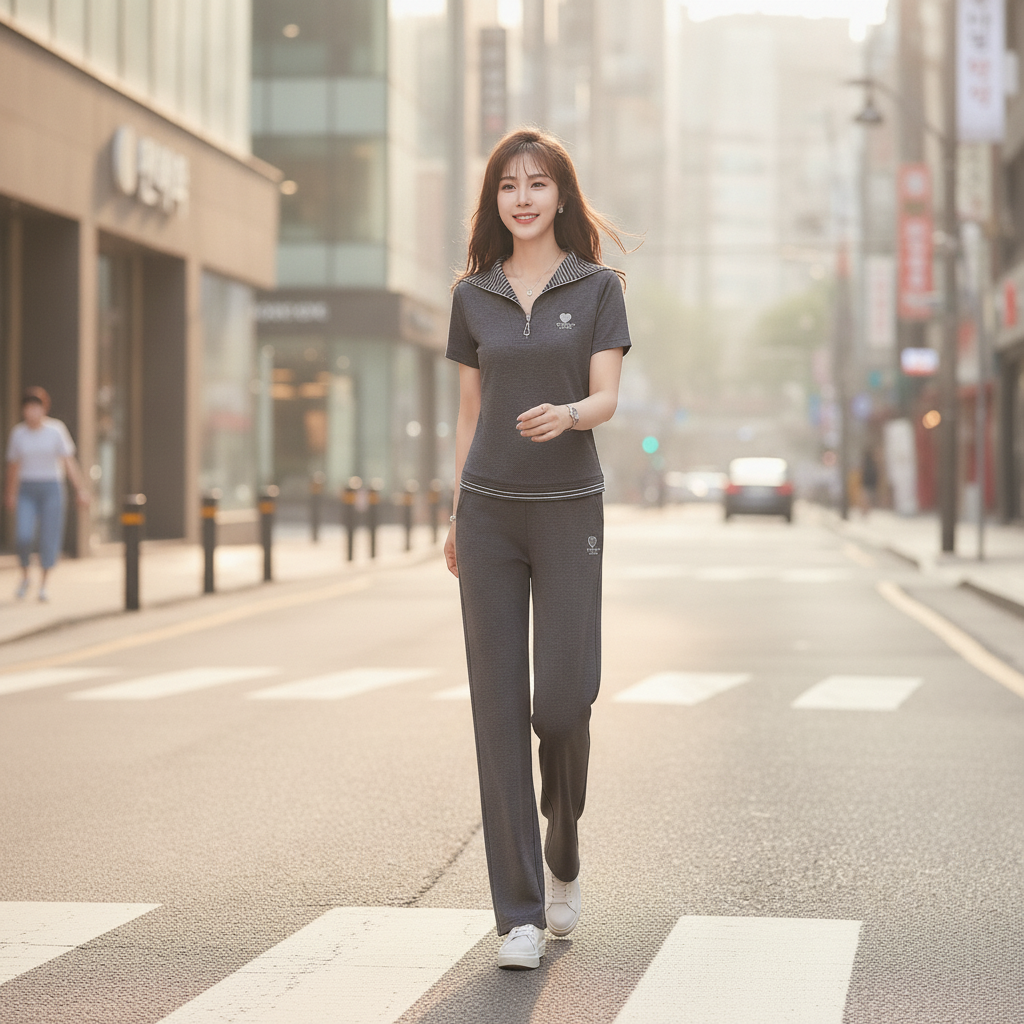 Striped Embroidered Short-Sleeve Top and Trousers Set