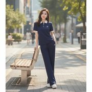 Color-block Polo-style short-sleeve and wide-leg pants athleisure set