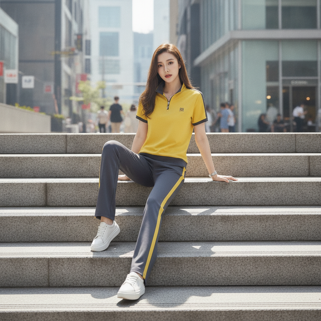 Color-block Short-Sleeve Polo Sports Set