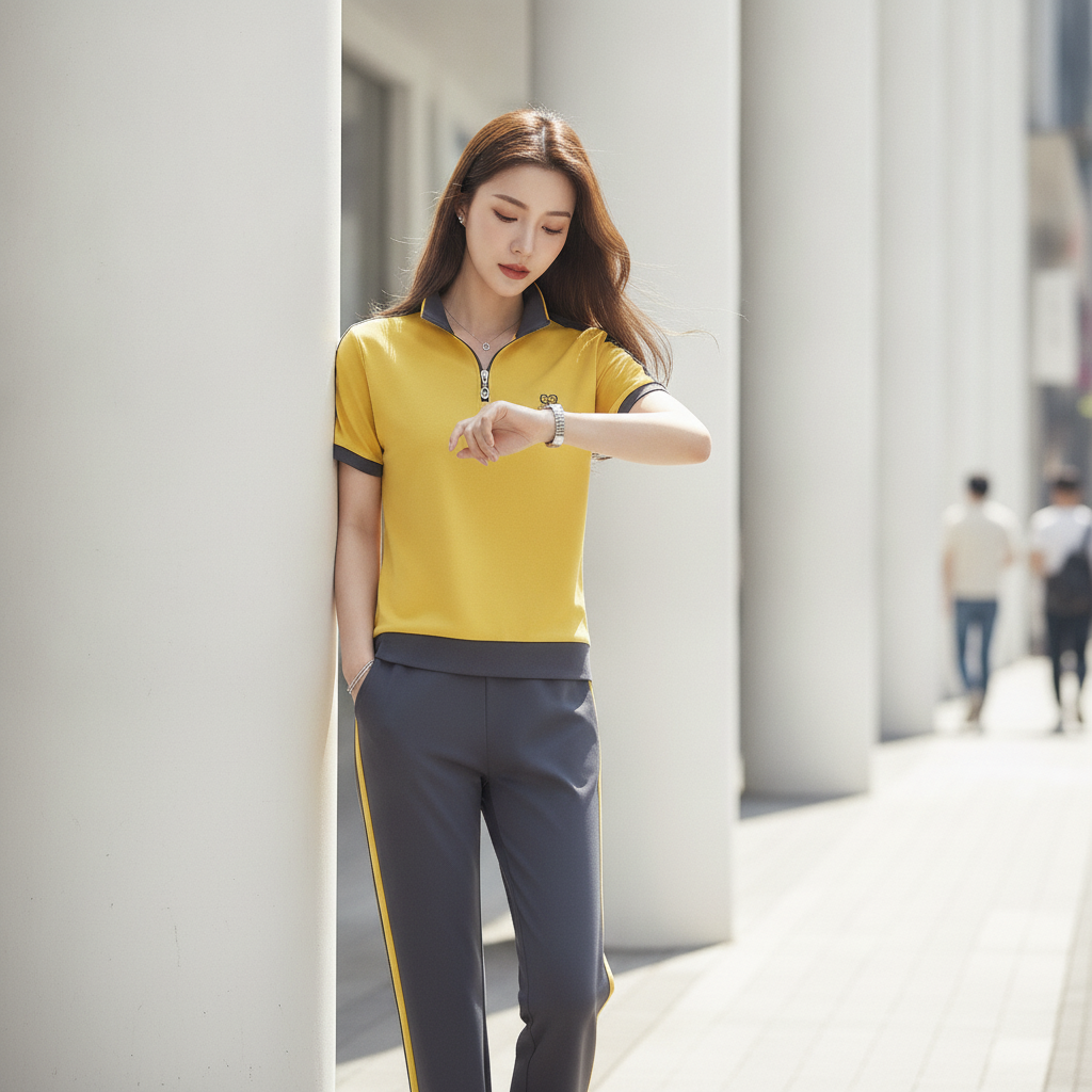 Color-block Short-Sleeve Polo Sports Set