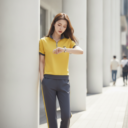 Color-block Short-Sleeve Polo Sports Set