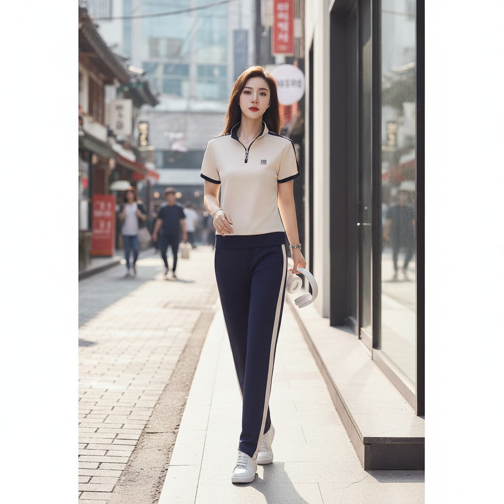 Color-block Short-Sleeve Polo Sports Set
