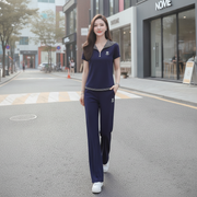 Striped Embroidered Short-Sleeve Top and Trousers Set