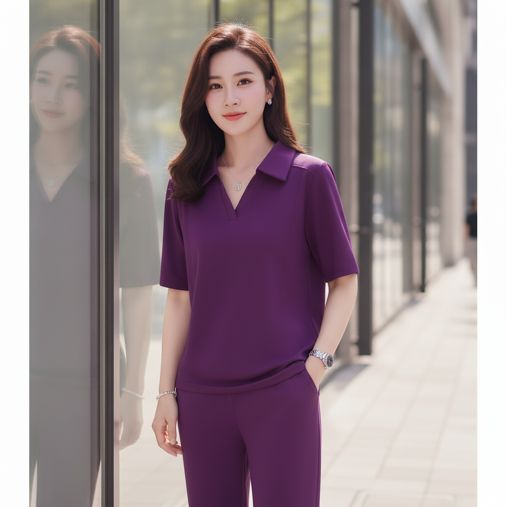 Solid-color casual set