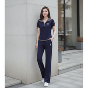 Striped Embroidered Short-Sleeve Top and Trousers Set
