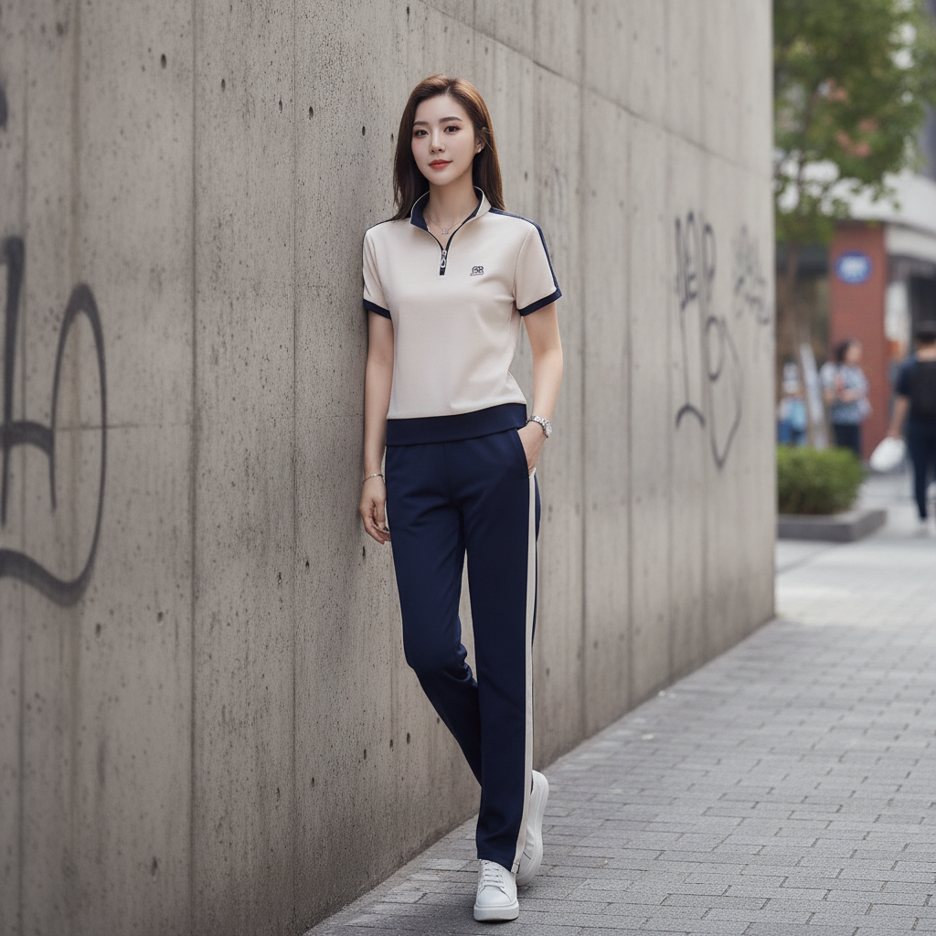 Color-block Short-Sleeve Polo Sports Set