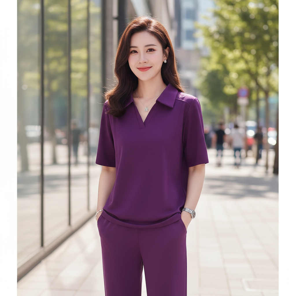 Solid-color casual set