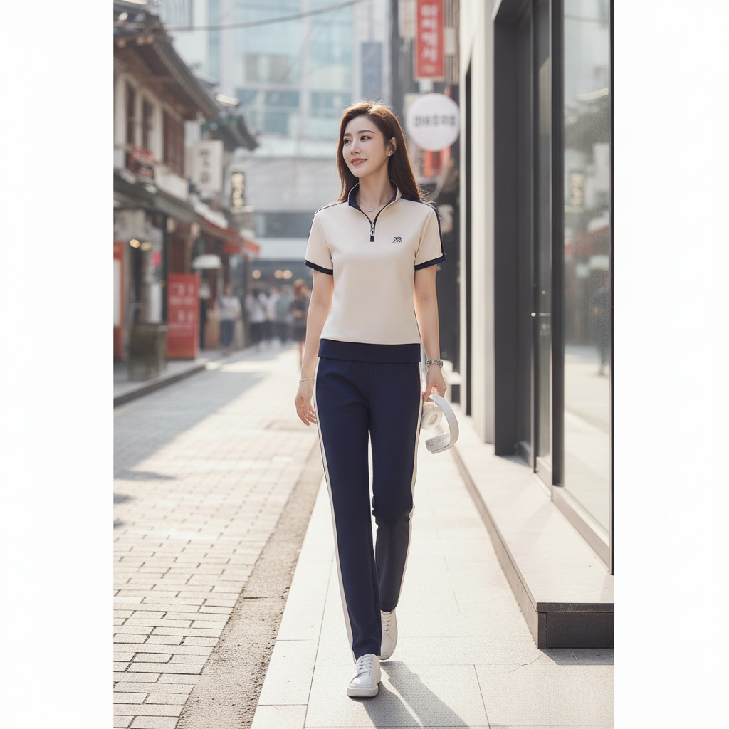 Color-block Short-Sleeve Polo Sports Set