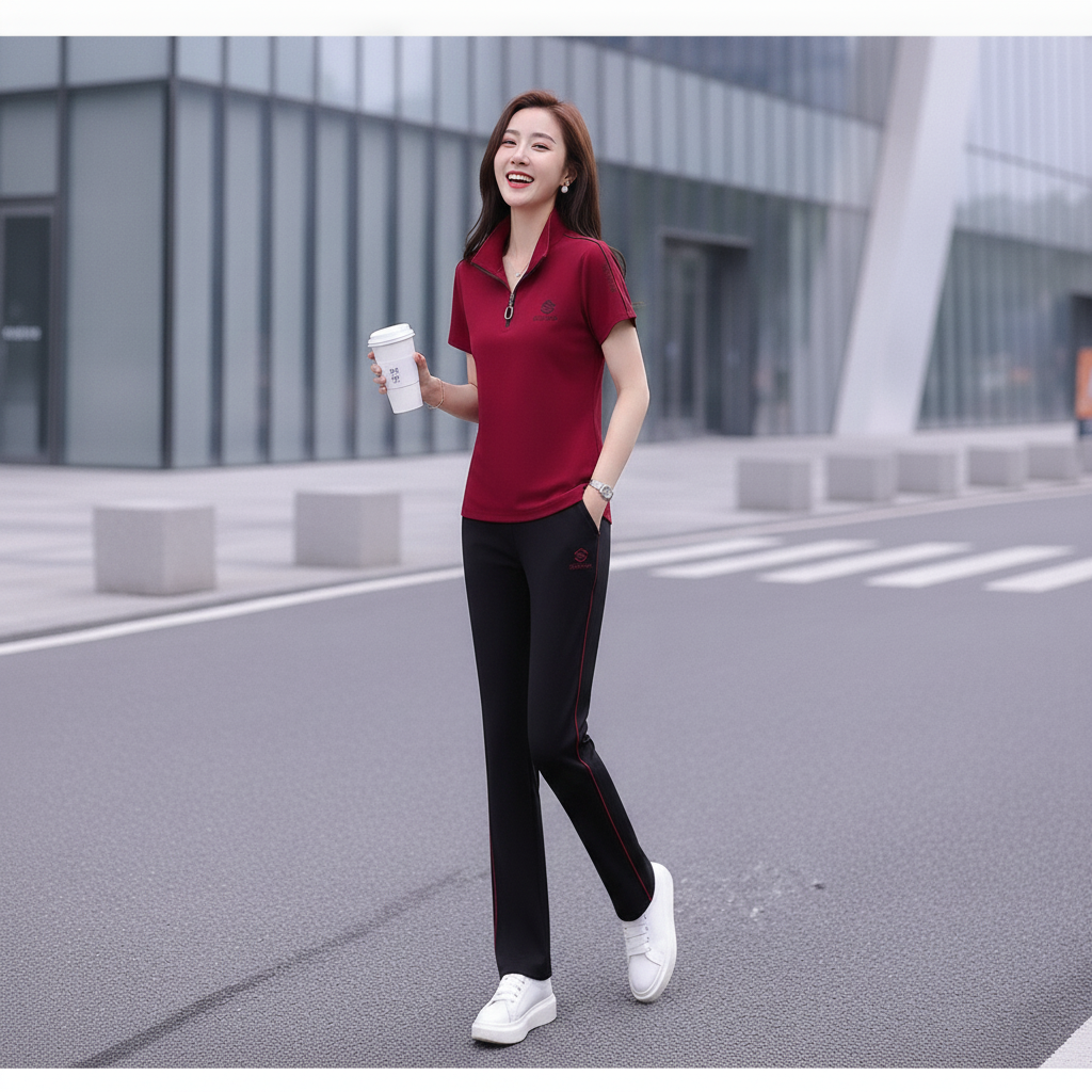 Stylish Embroidered Polo Shirt and Trousers Set