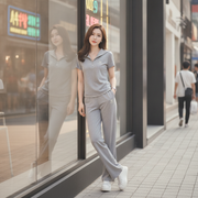 Striped Embroidered Short-Sleeve Top and Trousers Set