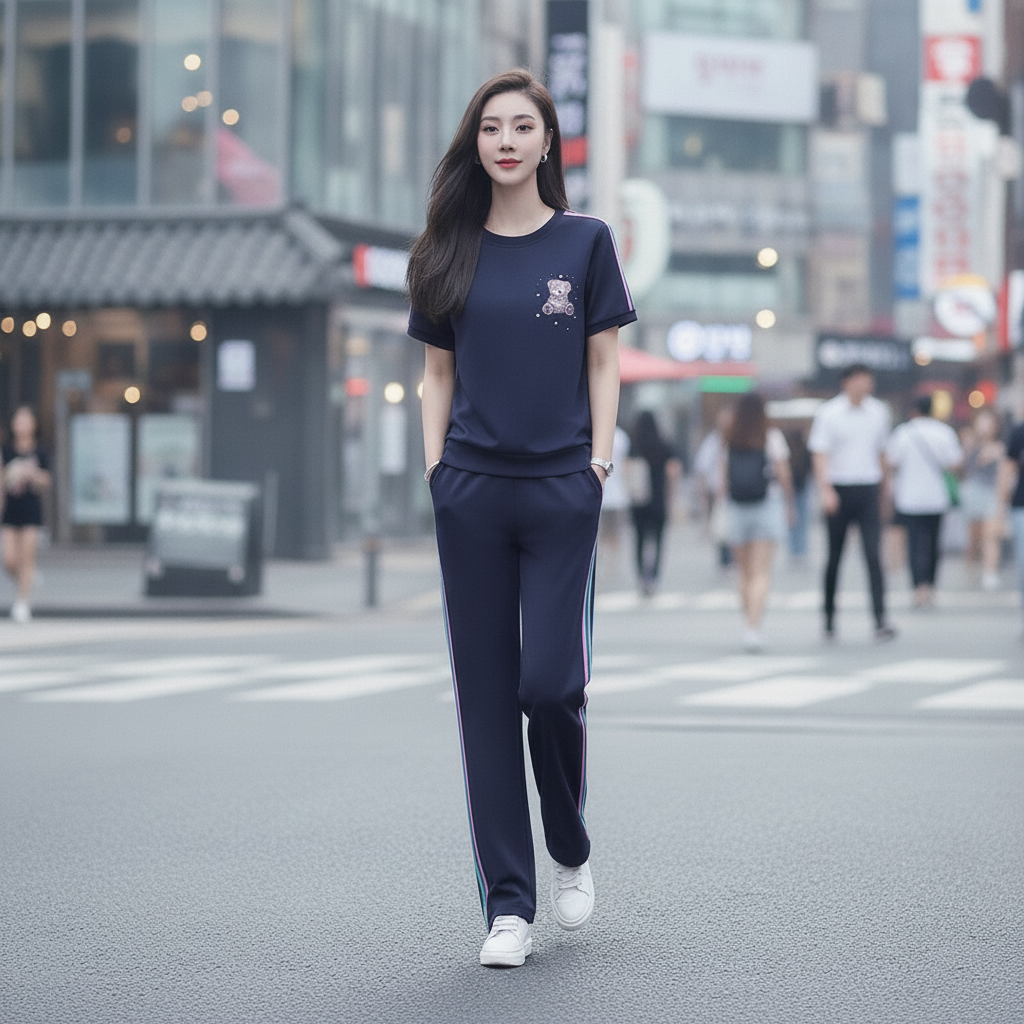 Crew-neck pullover bear-themed outfit
