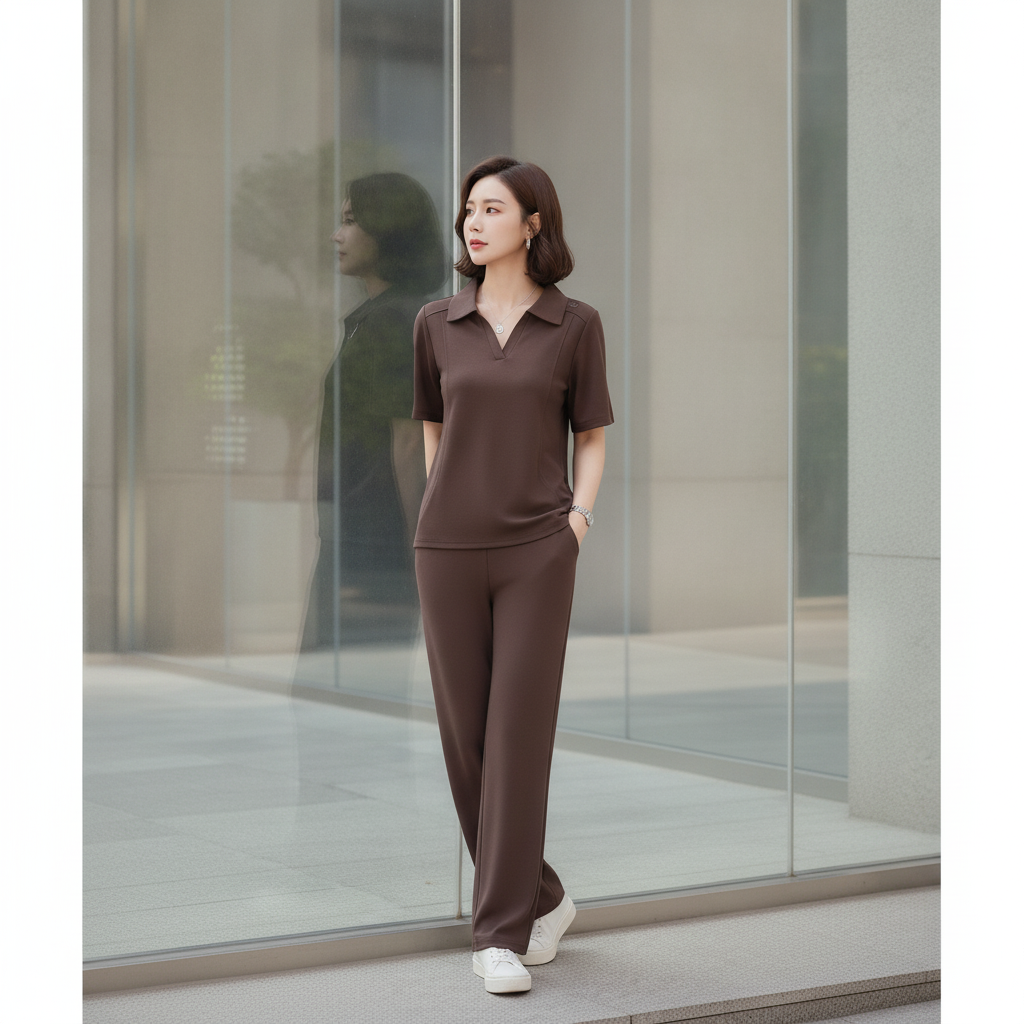 Solid-color casual set