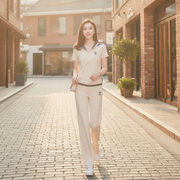 Striped Embroidered Short-Sleeve Top and Trousers Set