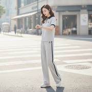 Color-block Polo-style short-sleeve and wide-leg pants athleisure set