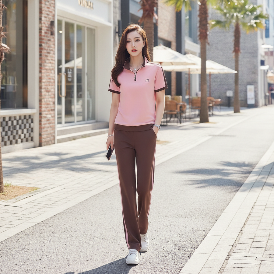 Color-block Short-Sleeve Polo Sports Set